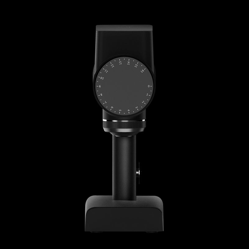 Front view of the TIMEMORE Sculptor 064s grinder with a sleek design and measurement dial.